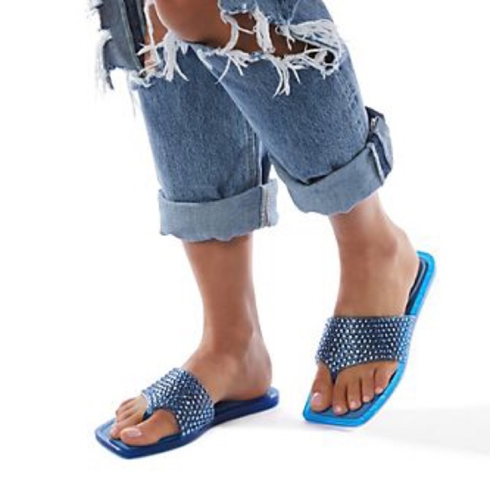 New Katy Perry Crystal Embellished Rainbow Slide Sandals - Blue - Picture 3 of 3